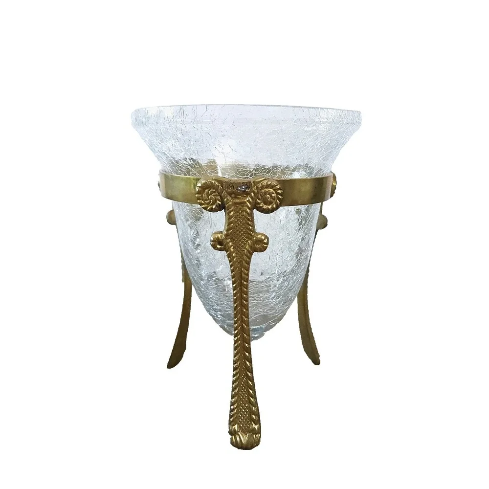 Vintage Crackled Glass Bowl with Decorative Brass‎ Stand